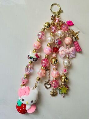 Hello Kitty Pink Gold Strawberry bag Charm Keychain